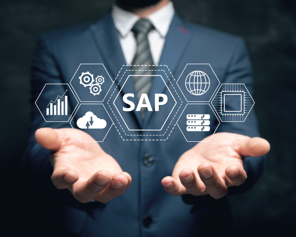 Internet, business, Technology and network concept. SAP System Software Automation concept on virtual screen data center.
